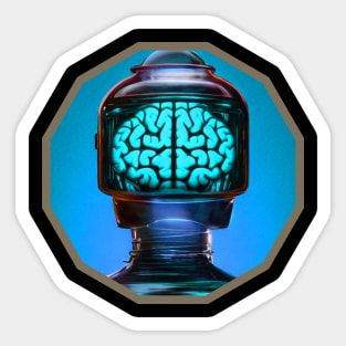 Jarhead - robot with a brain in a jar - blue Sticker